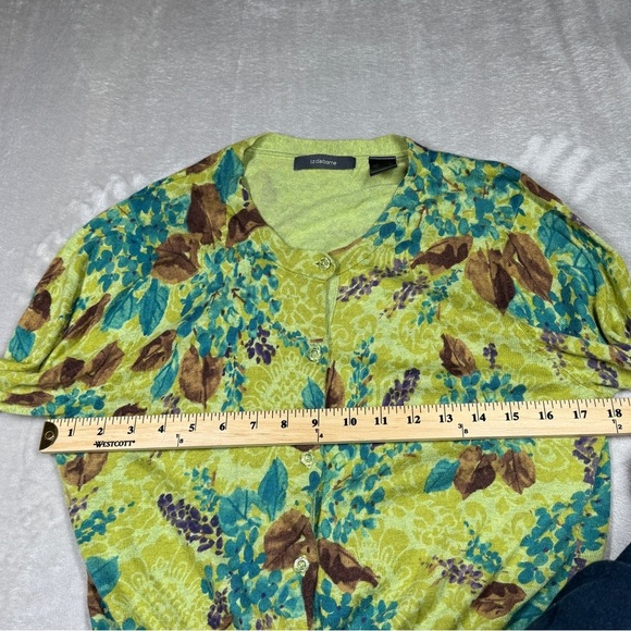 Liz Claiborne Wool Blend Green Brown Floral Button Front Cardigan Sweater XL - Picture 7 of 14